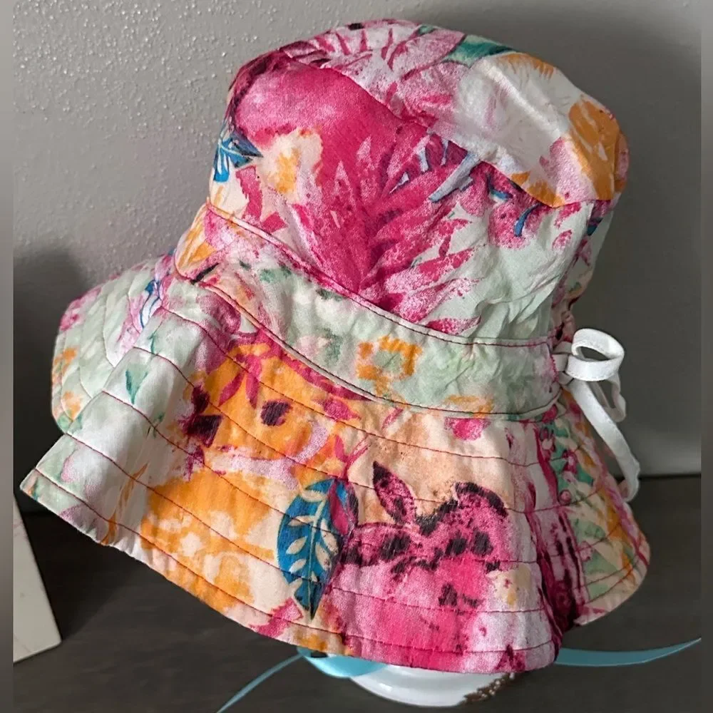 PANAMA JACK Sun Bucket Hat Floral Tropical Colorful Pink Orange White one size